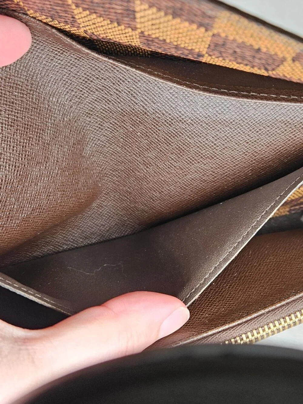 Louis Vuitton Damier Ebene Emilie Long Wallet Brown Interior